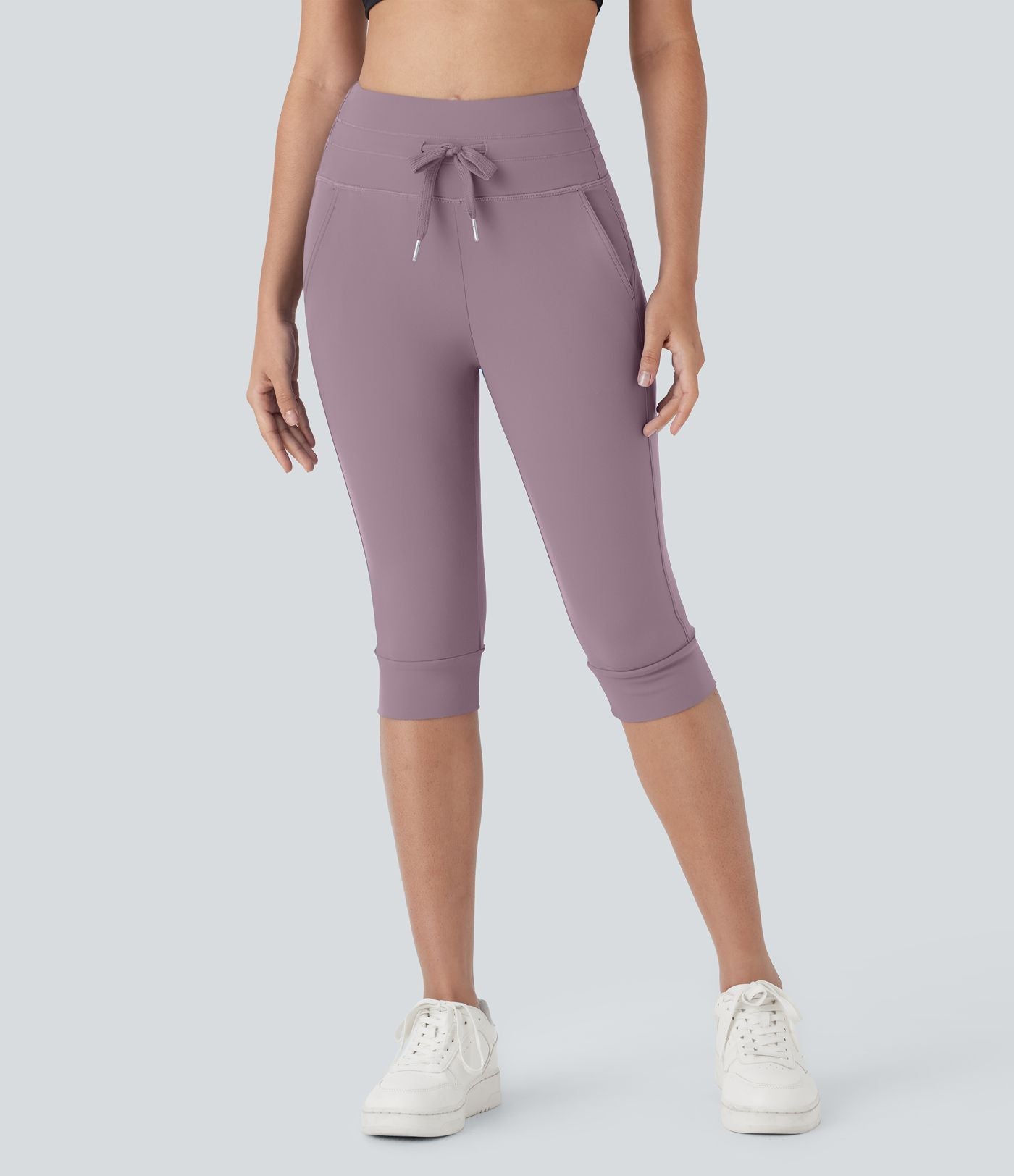 Pantalon corsaire jogging de yoga Softlyzero™ moelleux, taille haute à cordon avec poches latérales