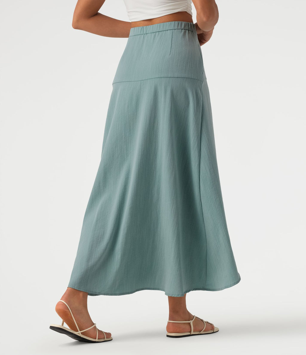 Jupe longue taille haute ourlet asymétrique aspect lin