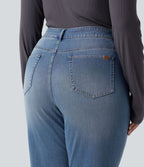 Jean bootcut décontracté Halara Flex™ délavé taille basse grande taille avec poches