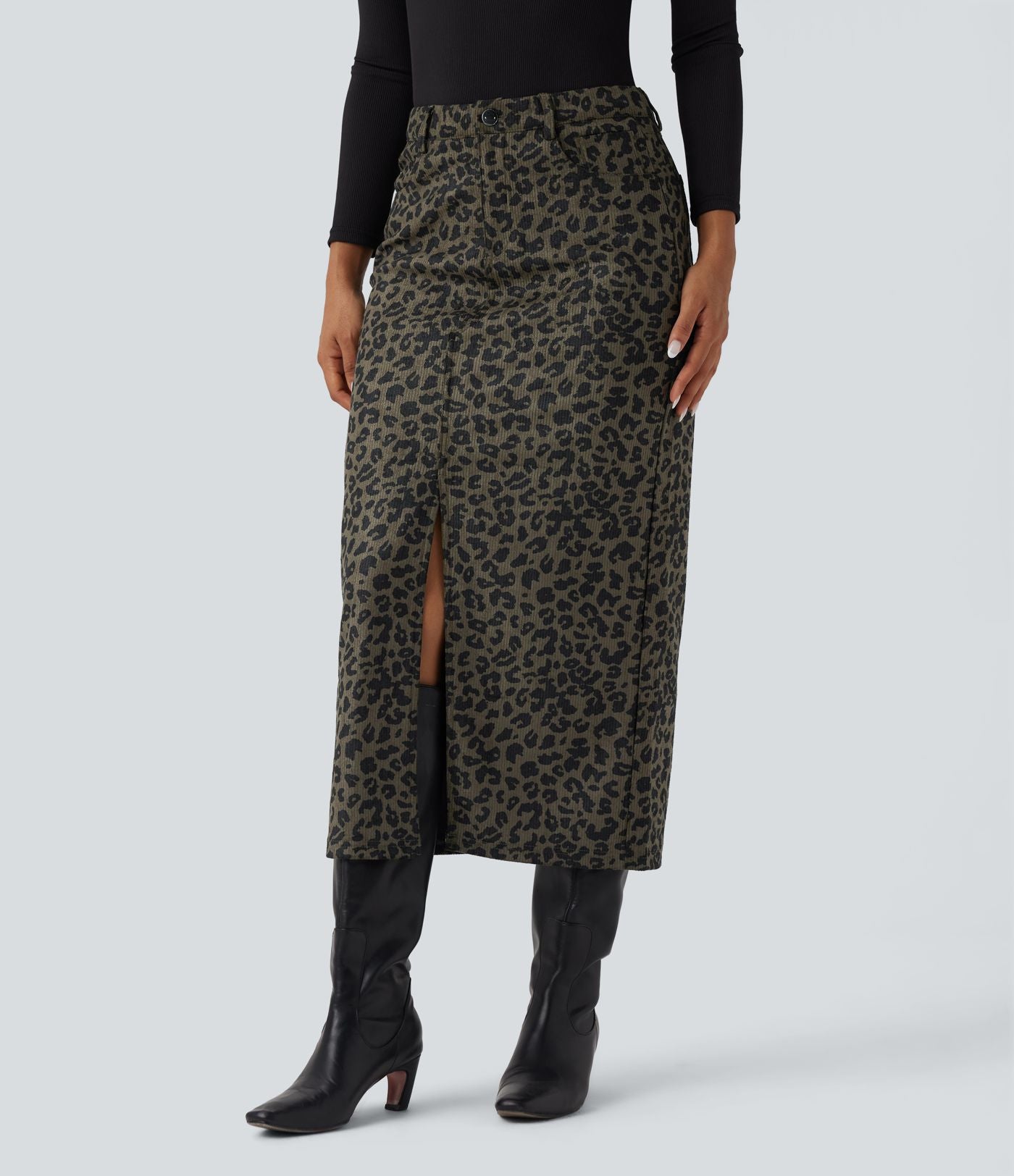 Jupe mi-longue décontractée imprimé léopard taille mi-haute avec poches