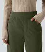 Pantalon velours côtelé tailleur et large Halara Flex™, taille haute, avec poches