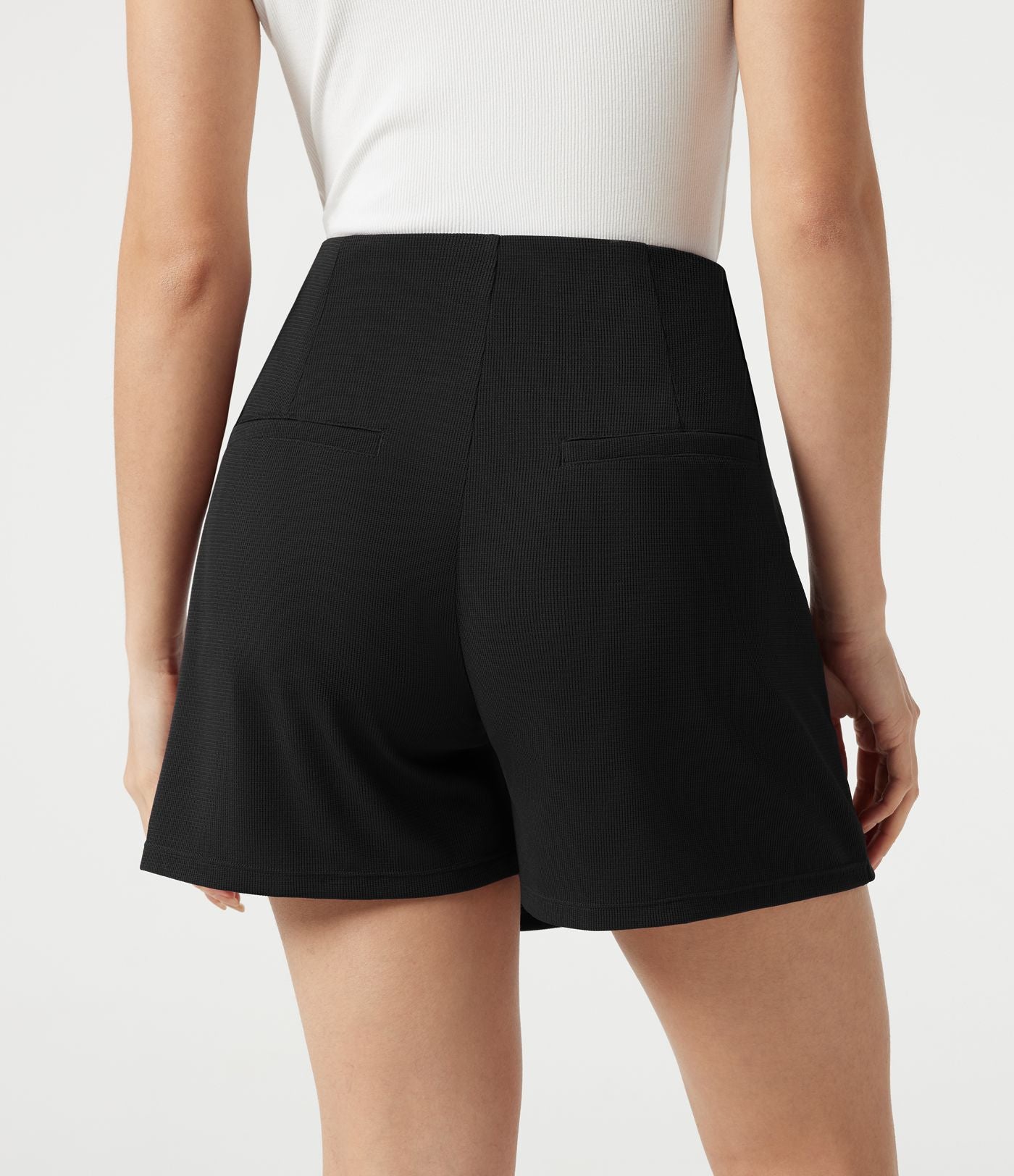 Jupe-short habillée mini en maille gaufrée, taille haute, à poches