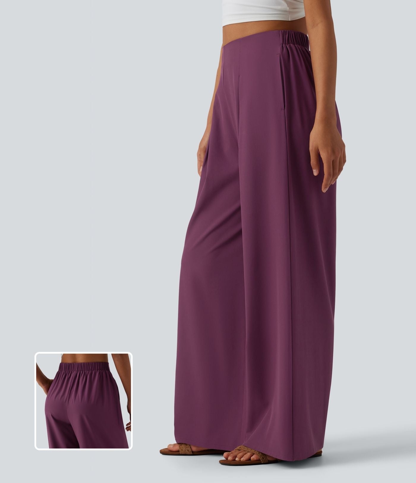 Pantalon large fluide resort plissé taille haute séchage rapide Breezeful™ avec poches