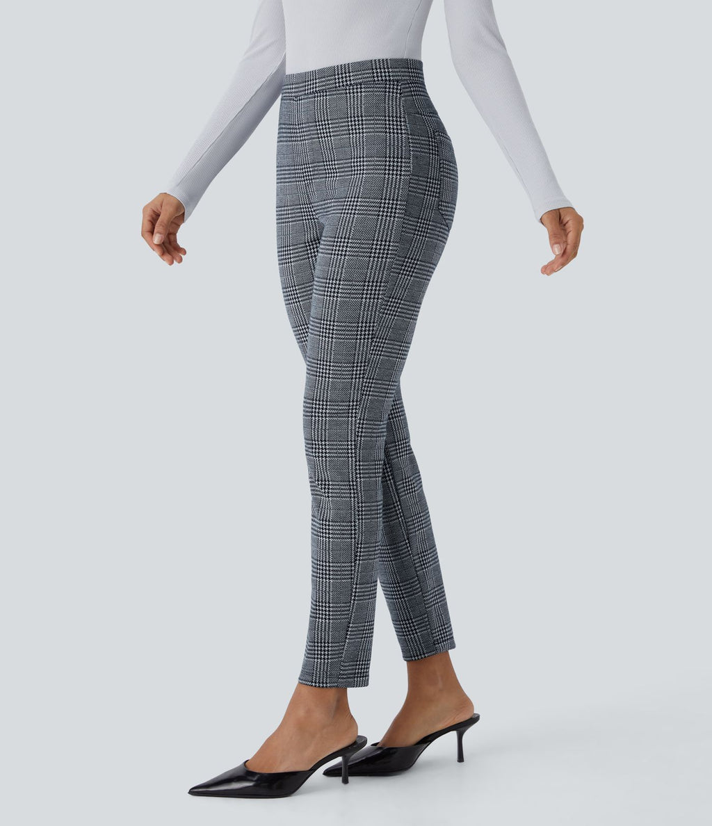 Halara Flex™ Pantalon skinny tailleur taille haute à motif pied-de-poule avec poches arrière