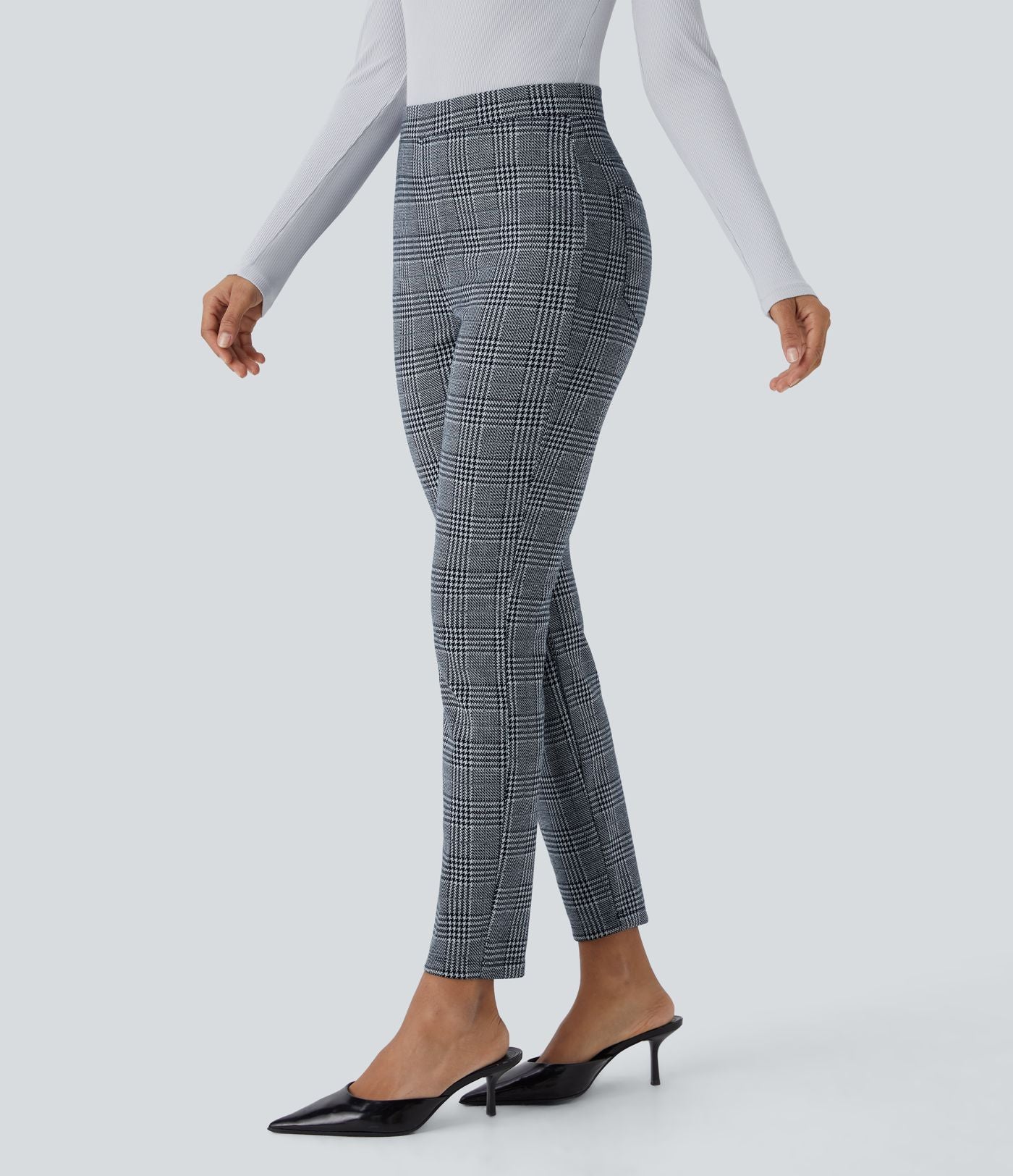 Halara Flex™ Pantalon skinny tailleur taille haute à motif pied-de-poule avec poches arrière