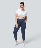 Halara Flex™ Legging Travail  7/8 Taille Croisée en Denim Tricot Extensible Taille Haute Poches Multiples Grande Taille