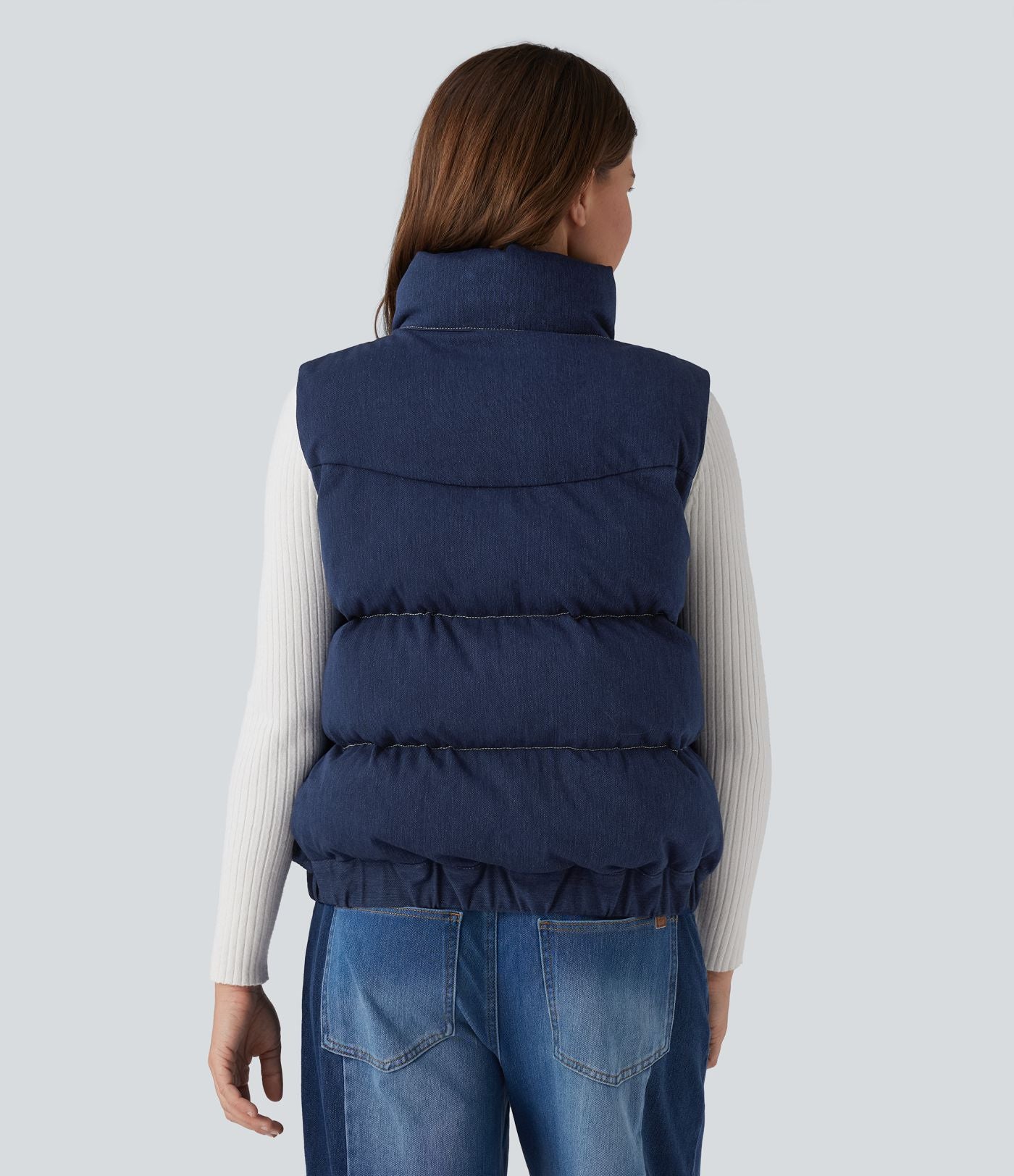 Halara Flex™ Doudoune sans manches en denim à col montant avec poches