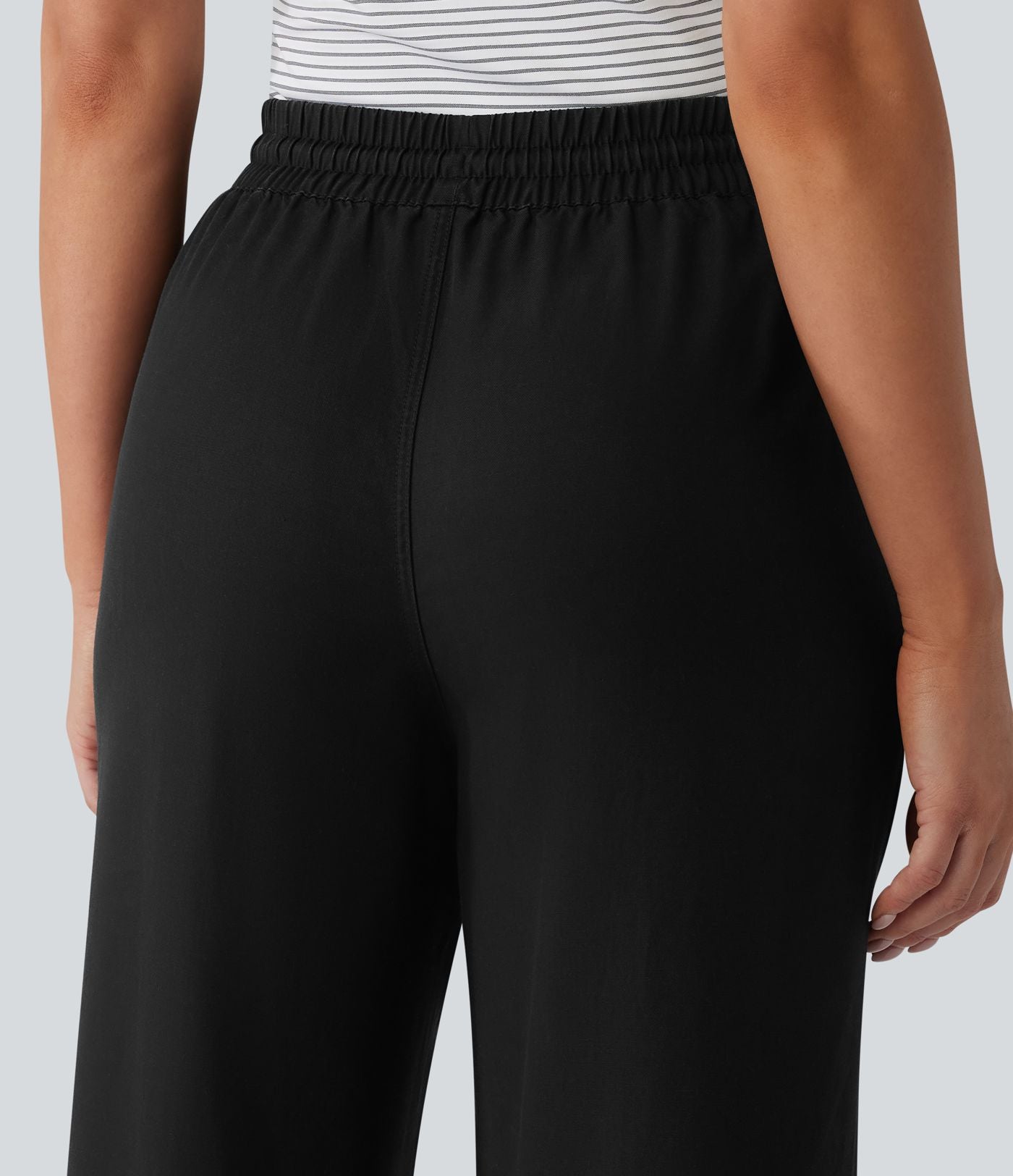Pantalon casual fuselé en lin drapé taille haute avec cordon de serrage et poches