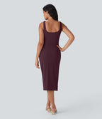 Robe moulante mi-longue SoftlyZero™ Airy col carré corset froncée effet frais InstantCool, bonnets E-G
