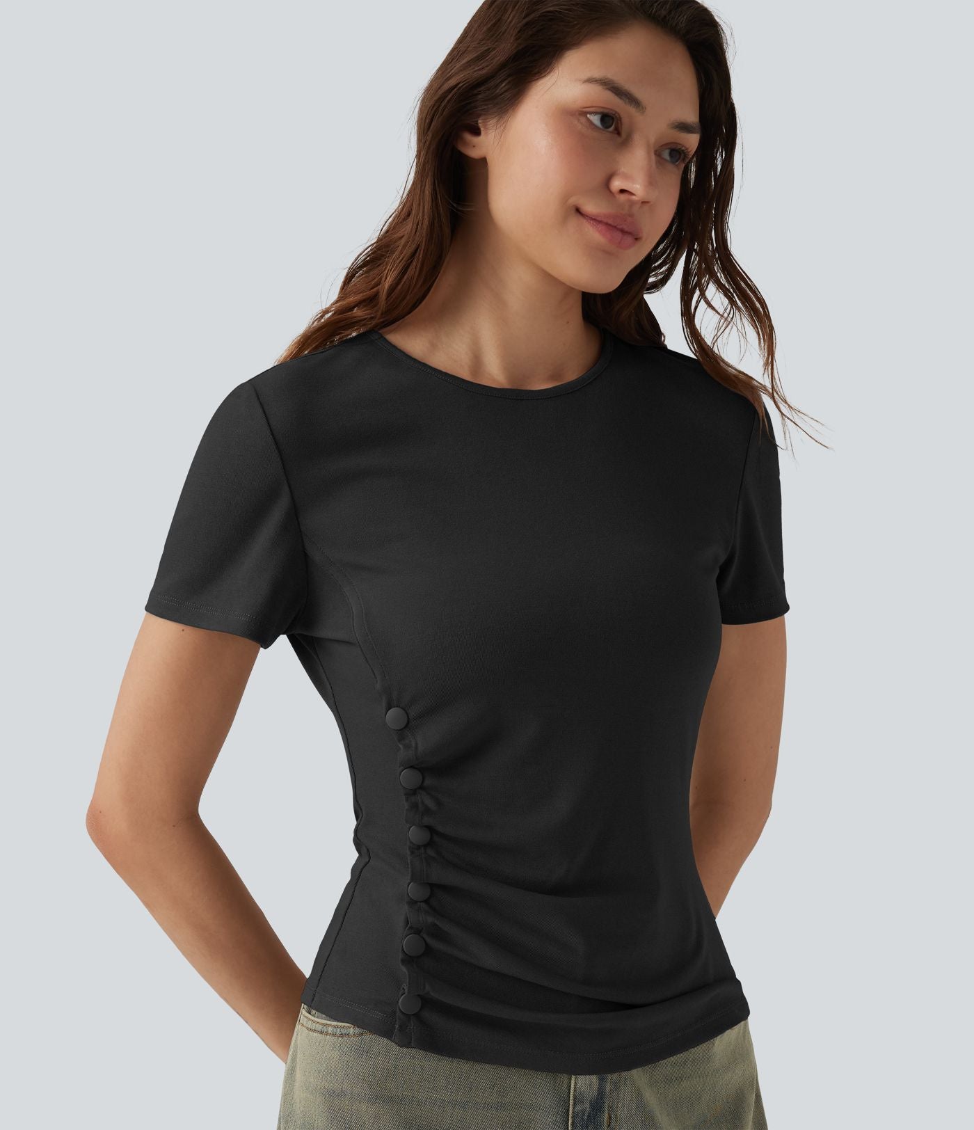 T-shirt col rond manches courtes avec boutons-pression
