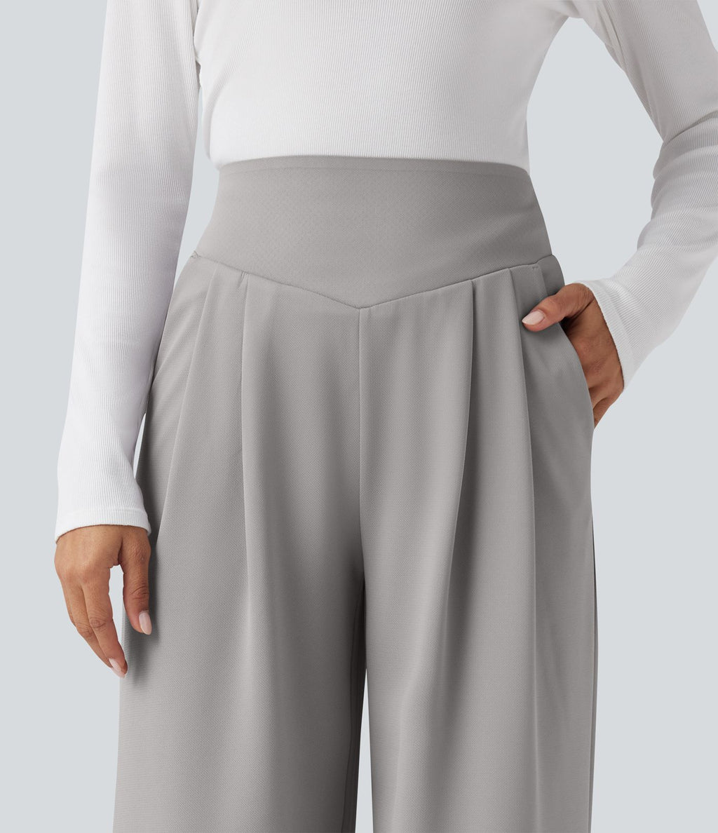 Pantalon de travail droit Halara Flex™ taille haute gainant en crêpe avec poches