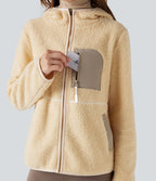 Veste sherpa randonnée à capuche manches longues avec poches