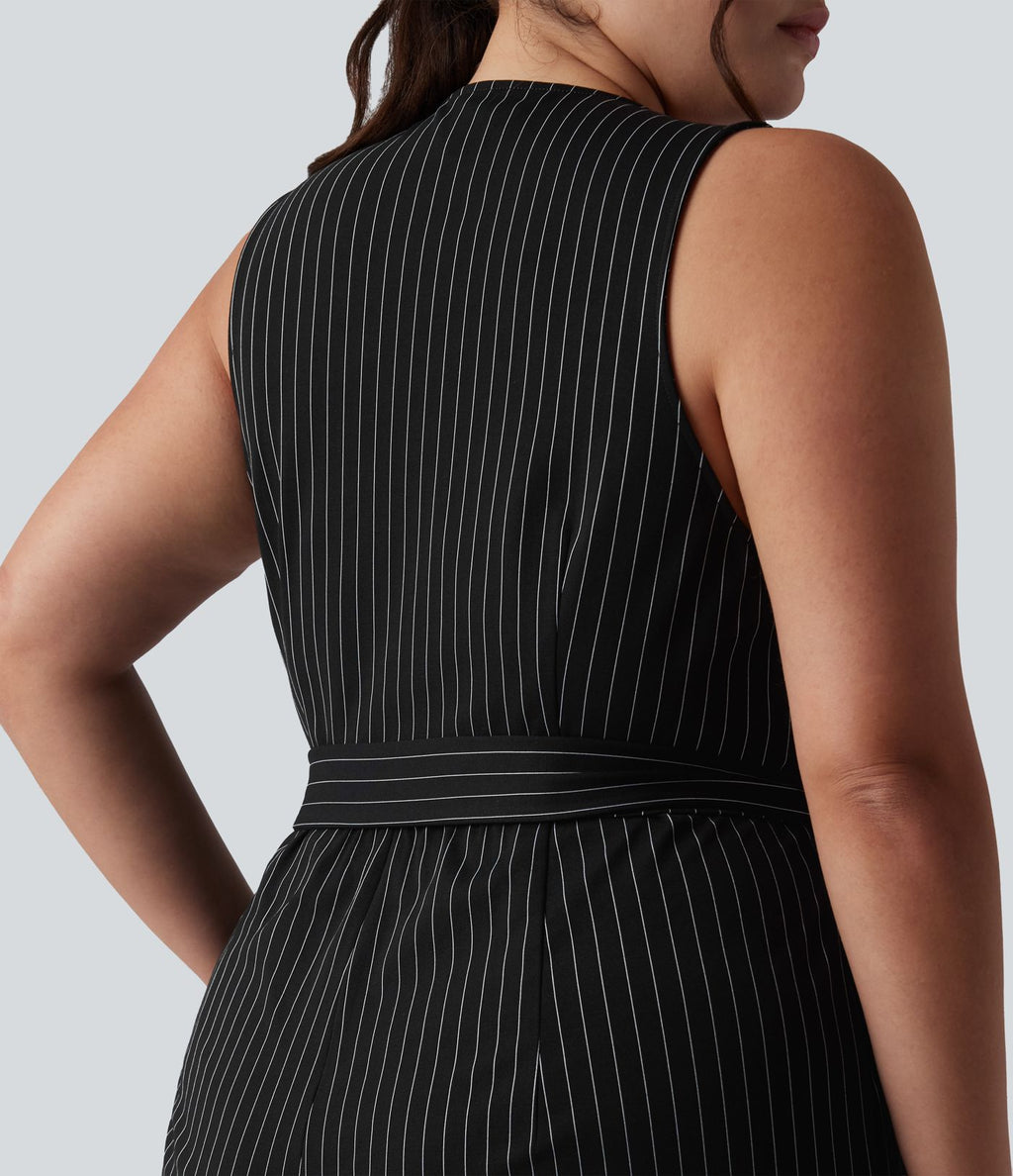 Combinaison grande taille col V sans manches ceinturée à rayures effet frais InstantCool avec poches, accès facile Easy Peasy