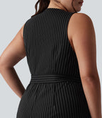 Combinaison grande taille col V sans manches ceinturée à rayures effet frais InstantCool avec poches, accès facile Easy Peasy