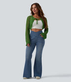 Jean évasé Halara Flex™ casual taille haute croisée avec poches