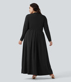 Robe décontractée maxi évasée grande taille col montant manches longues avec poches
