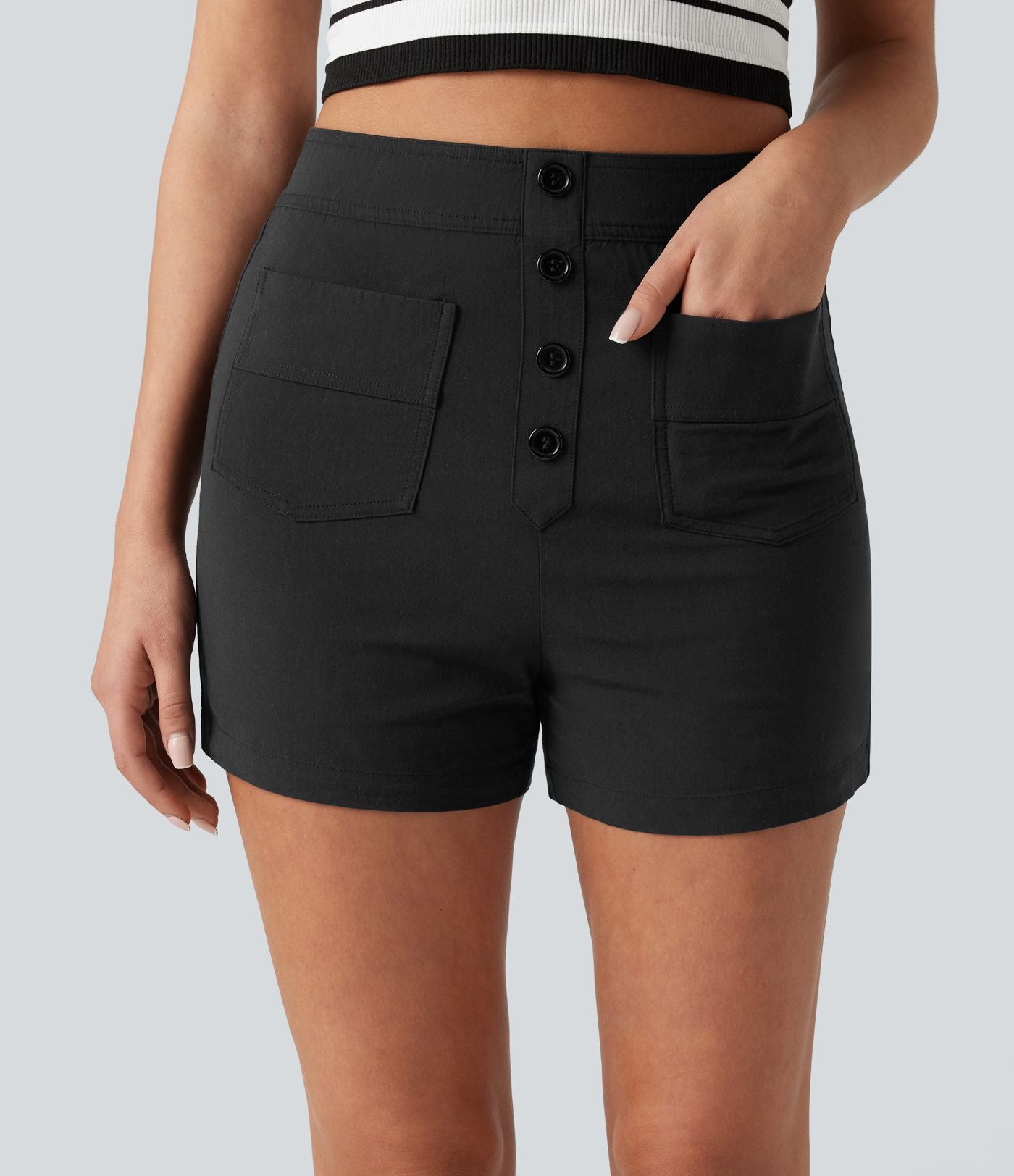 Short décontracté taille haute en lin stretch 7,5 cm avec poches