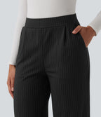 Pantalon tailleur large taille haute à rayures avec poches