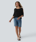 Pull décontracté asymétrique demi-manches