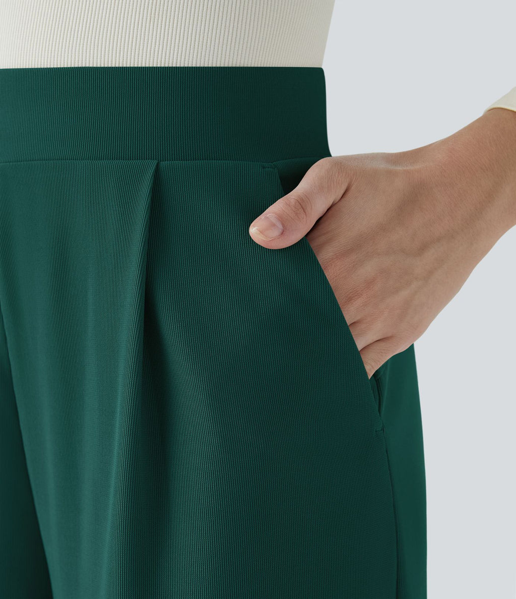 Halara Flex™ Pantalon Tailleur Évasé à Taille Haute Sculptant la Silhouette avec Poches Latérales Micro Waffle