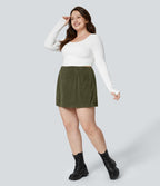 Jupe Casual Grande Taille en Velours Côtelé Mini à Taille Haute avec Fermeture Éclair Invisible 2 en 1