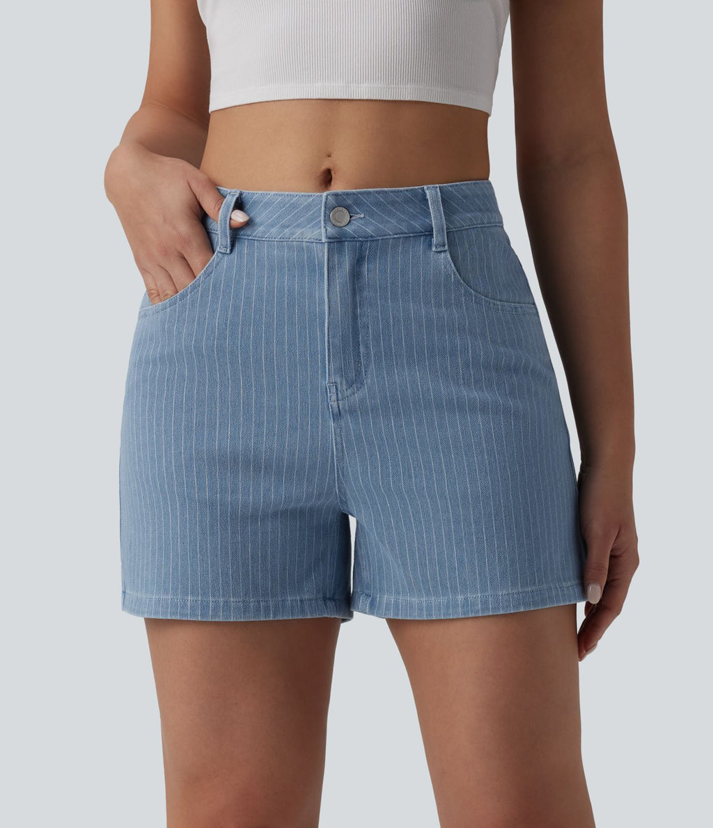 Short denim décontracté Halara Flex™ rayé taille mi-haute 10 cm avec poches