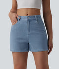 Short denim décontracté Halara Flex™ rayé taille mi-haute 10 cm avec poches