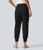 Pantalon jogging décontractée taille mi-haute en coton et lin avec poches