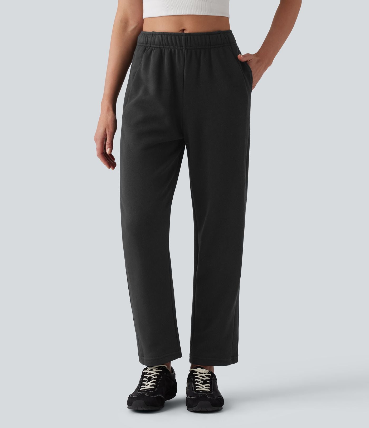 Pantalon de jogging décontracté fuselé taille mi-haute avec cordon de serrage intérieur coton avec poches