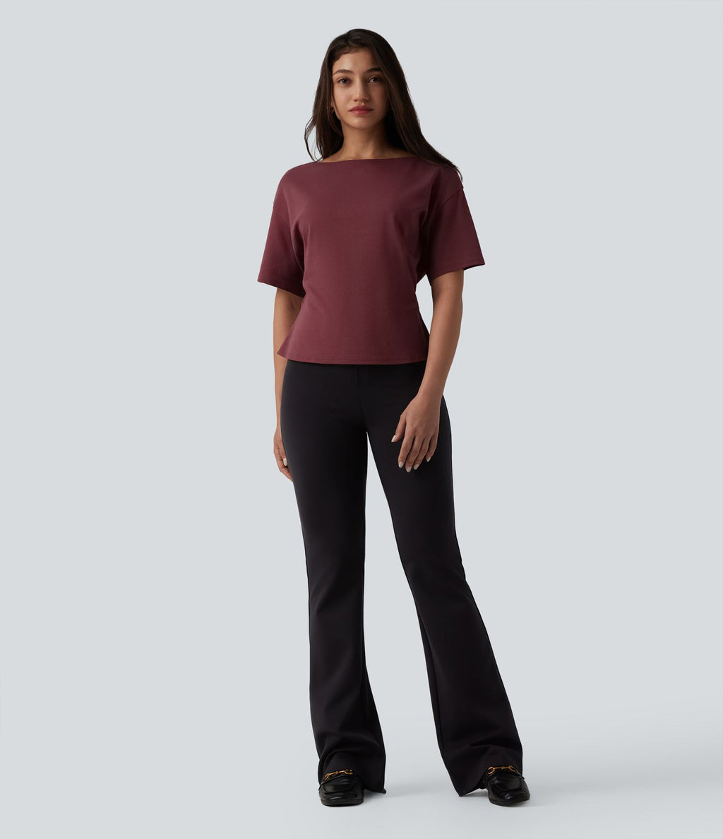 T-shirt tailleur col bateau manches courtes en coton