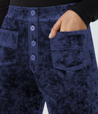 Pantalon Casual en Velours Taille Haute avec Bouton Multipoches Droites