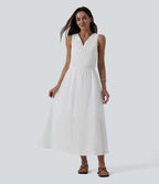 Robe mi-longue fluide col V sans manches avec nœud au dos