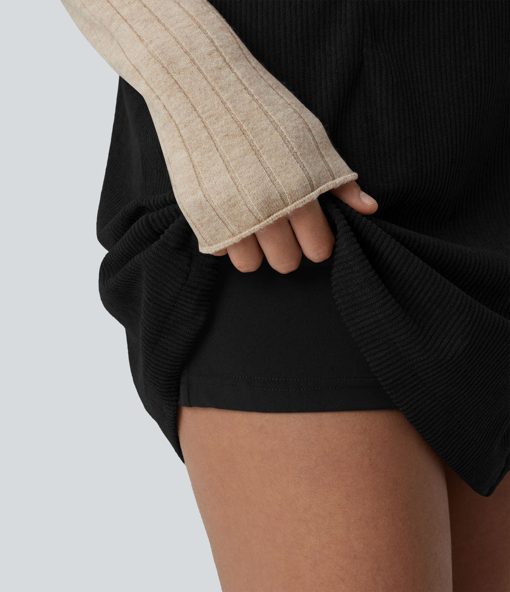 Jupe-short décontractée taille haute en velours côtelé avec zip arrière et fentes - Longueur plus longue