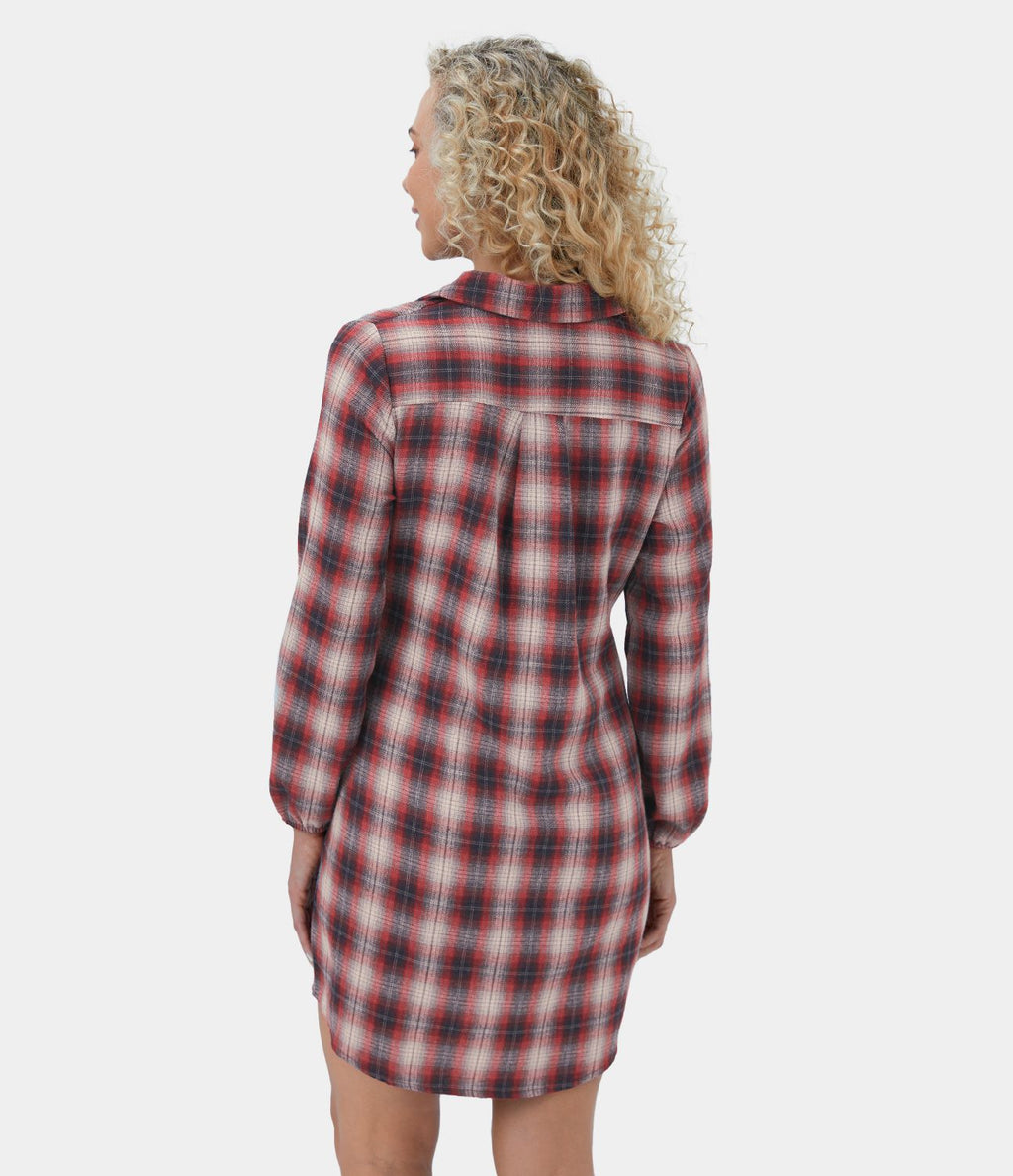 Robe Casual de Mini à Carreaux avec Col Boutons et Nœud à l'Avant