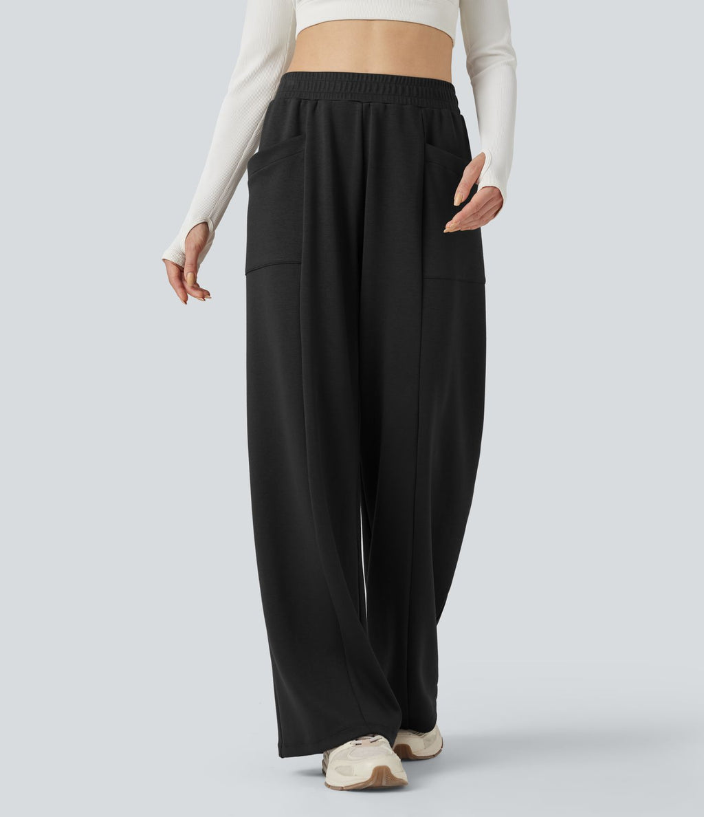 Pantalon de yoga taille haute coupe droite avec poches