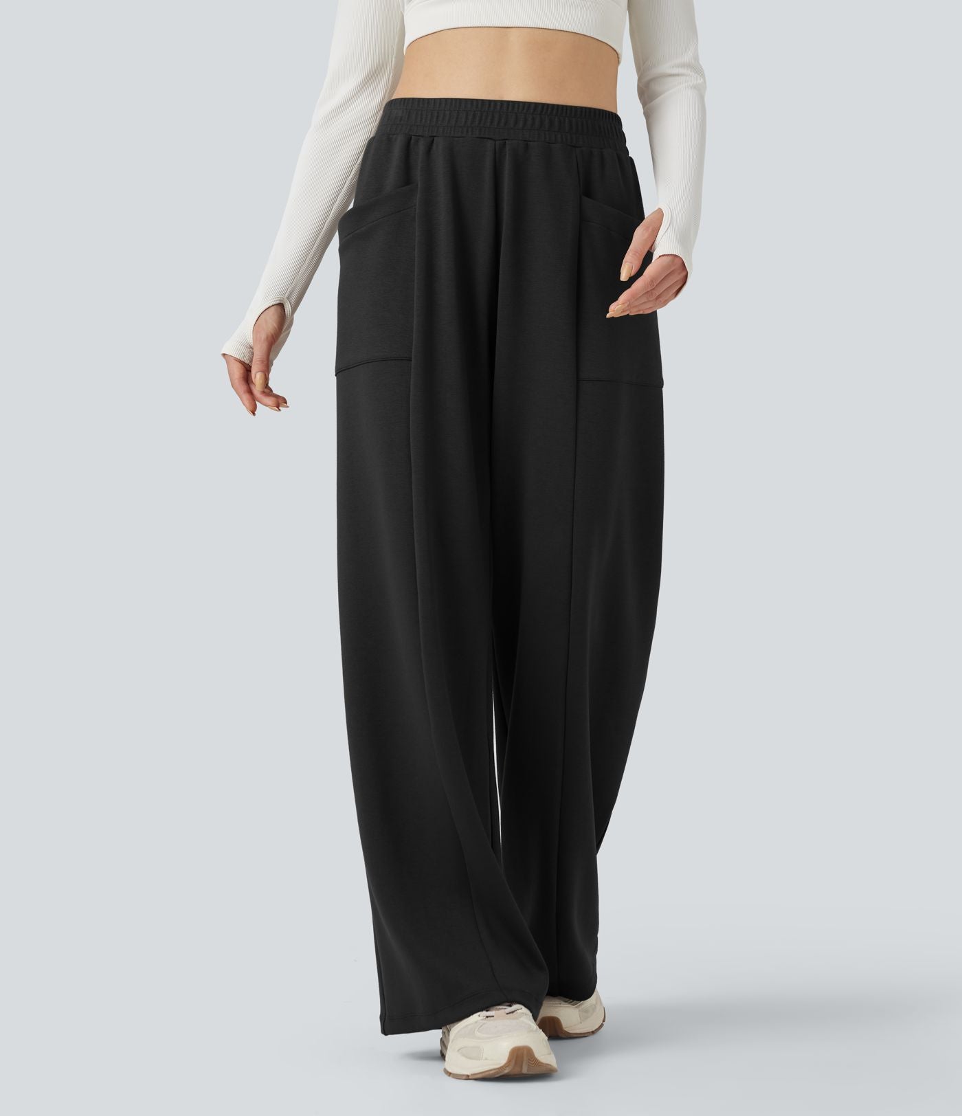 Pantalon de yoga taille haute coupe droite avec poches