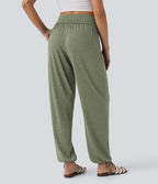 Pantalon de jogging décontracté à taille haute croisée avec poches latérales et cordon de serrage