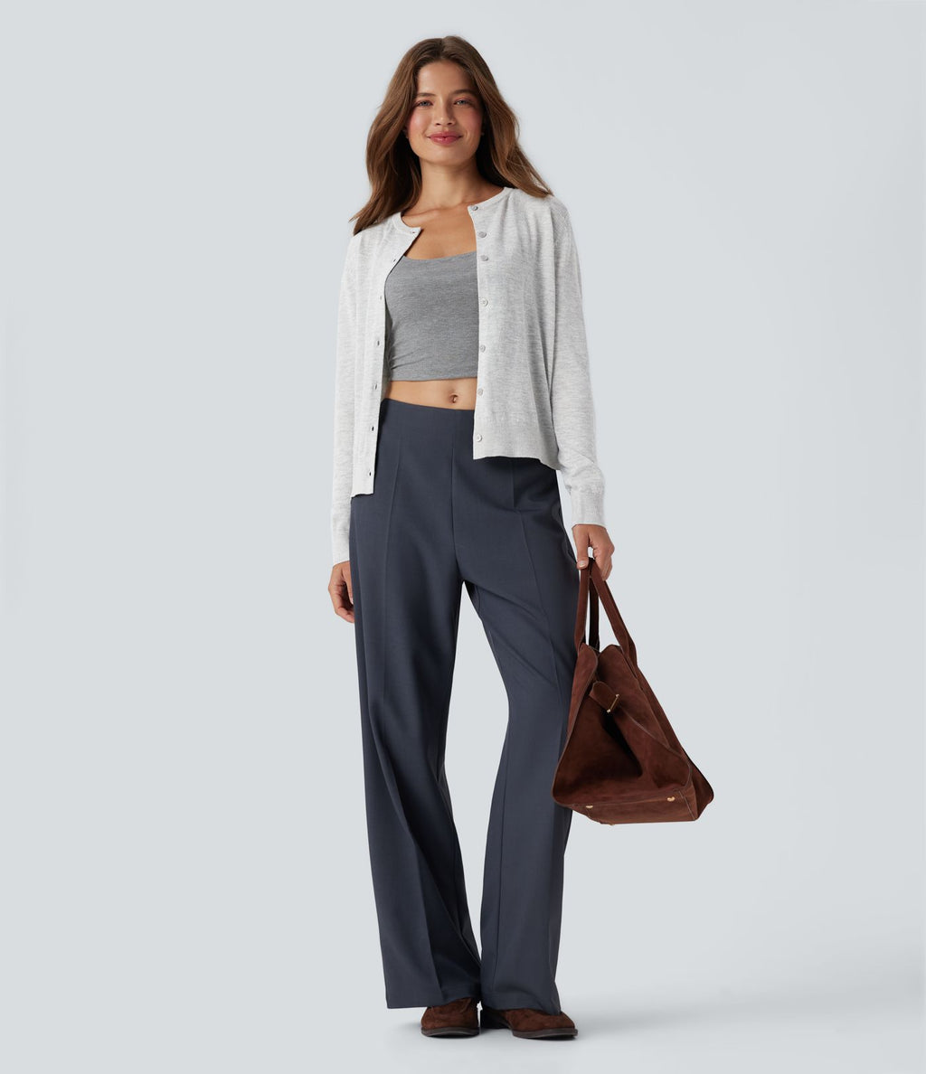 Cardigan de travail laine col rond manches longues