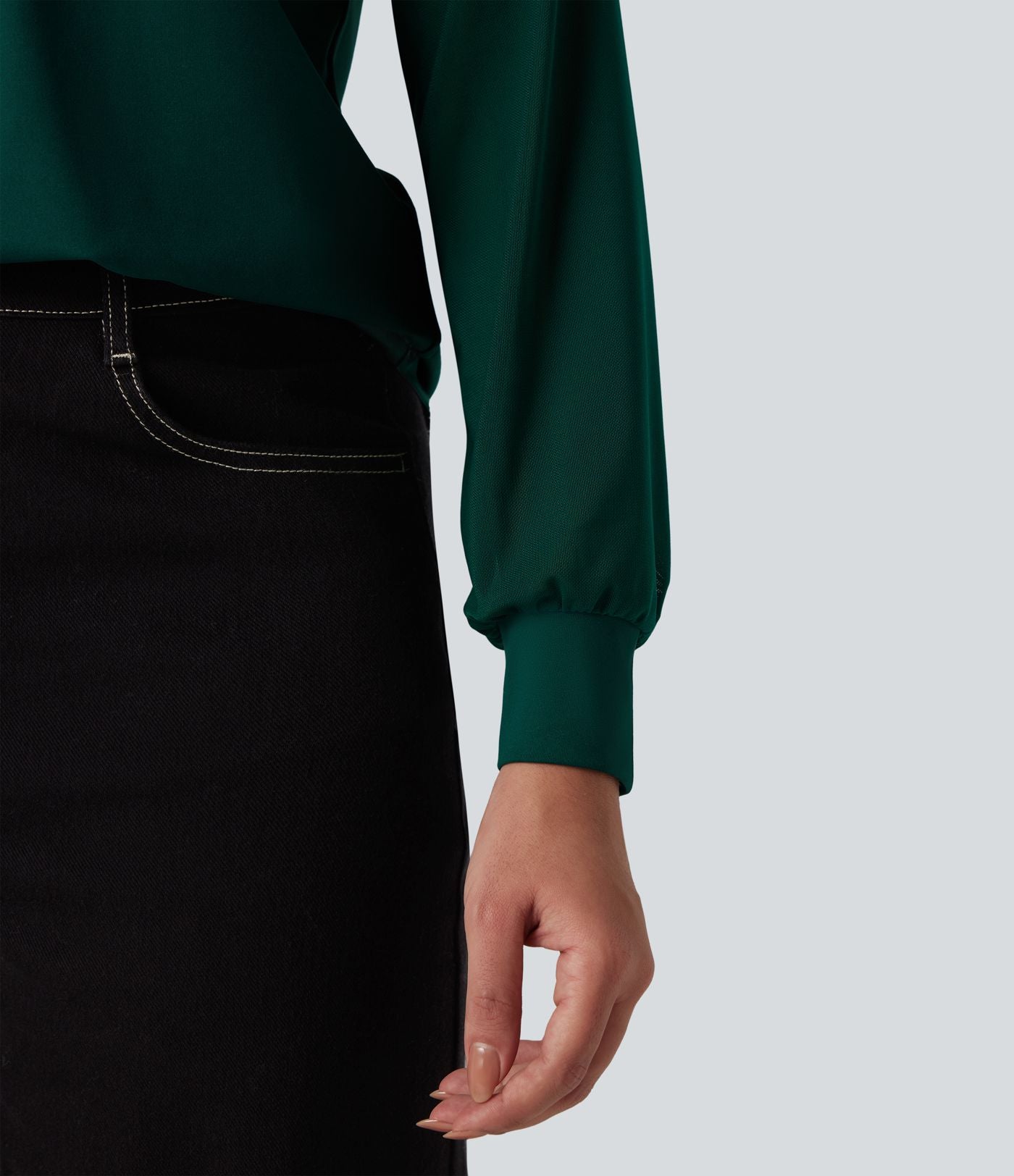 Blouse mesh contrastant col rond manches raglan longues