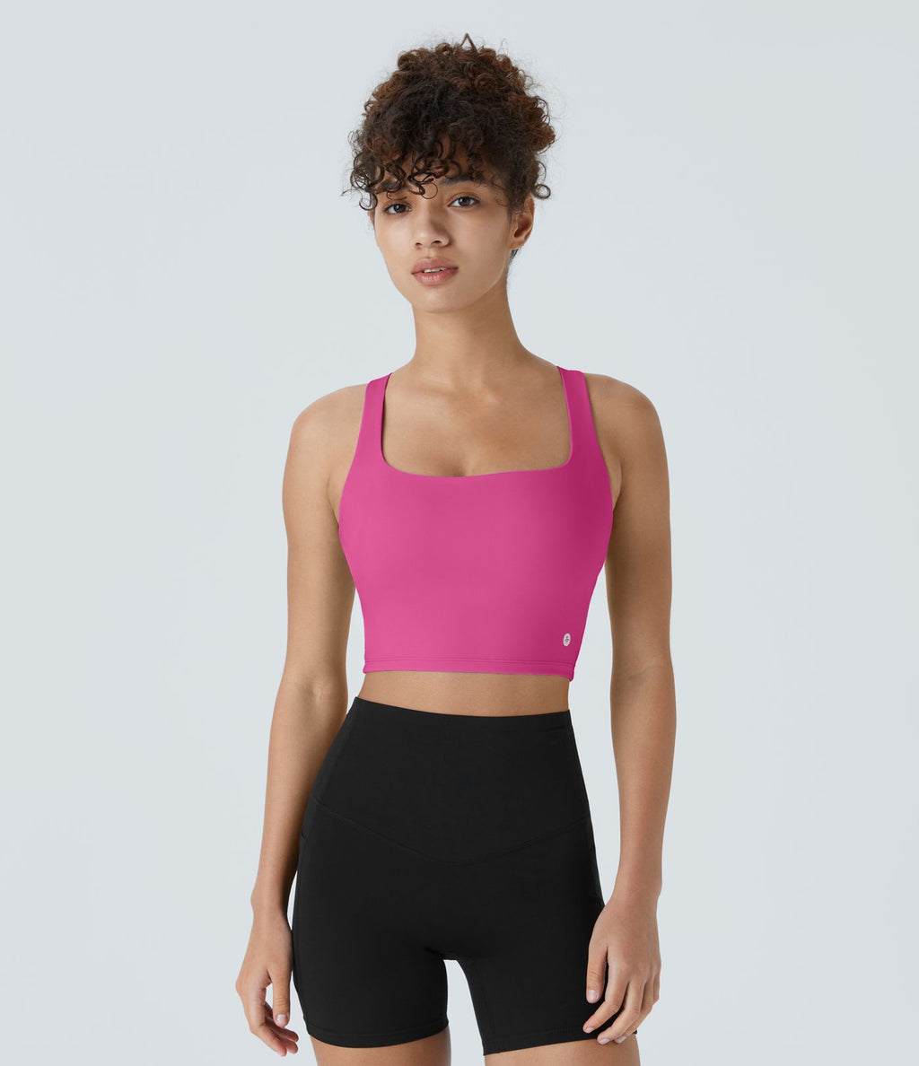 Débardeur yoga court SoftlyZero™ Airy col carré dos nu bretelles croisées effet frais InstantCool, bonnets A-C, protection solaire UPF50+