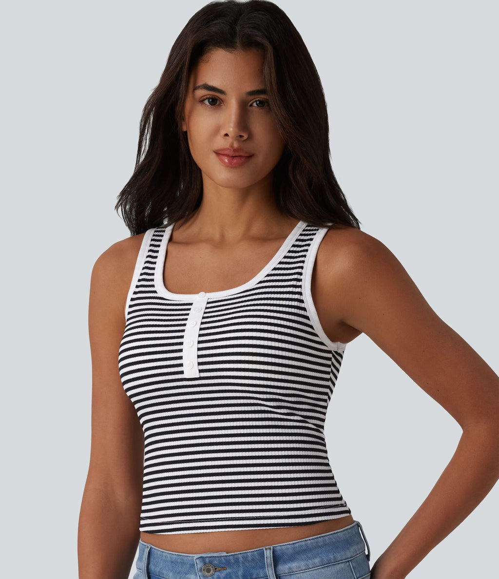 Débardeur casual côtelé à rayures col U avec soutien-gorge intégré