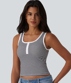 Débardeur casual côtelé à rayures col U avec soutien-gorge intégré