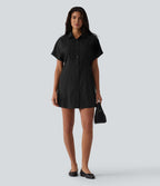 Robe chemise mini bureau à manches courtes avec poche