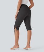 Pantalon corsaire décontracté taille moyenne à laçage avec poches arrière