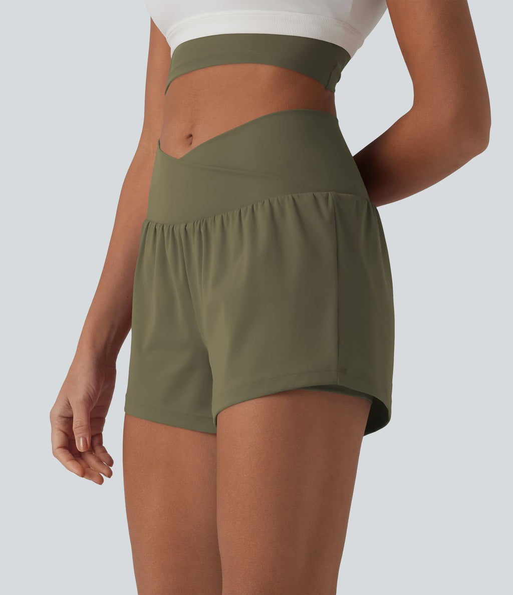 Short de yoga 2-en-1 SoftlyZero™ Airy croisé taille haute 7,5 cm effet frais InstantCool avec poches