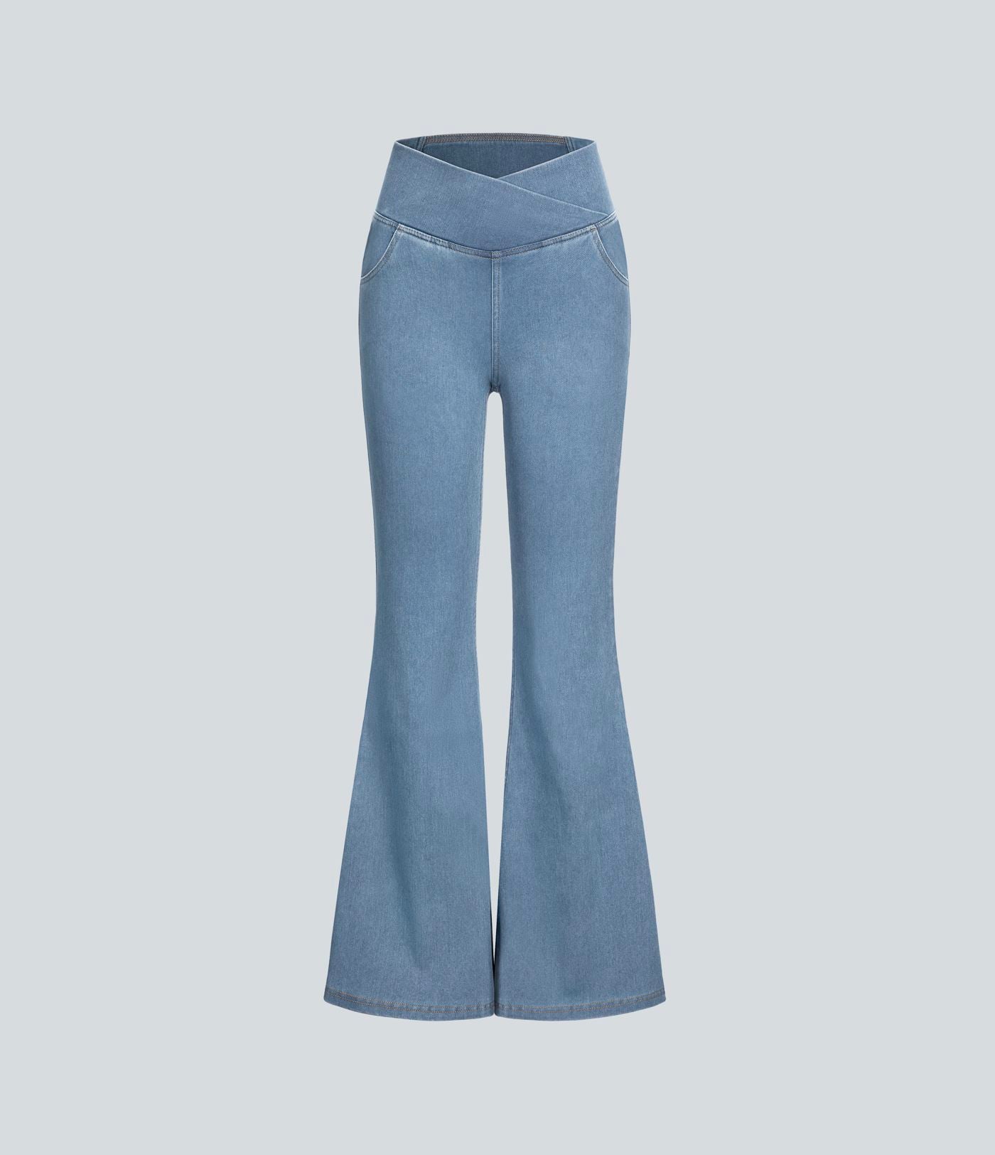 Halara Flex™ - Jean Ultra Evasé Tricot Extensible Lavé Poches Croisées Taille Haute