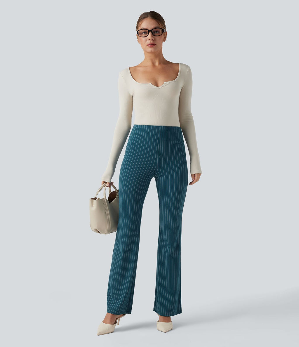 Halara Flex™ Pantalon tailleur évasé à rayures taille haute avec poches