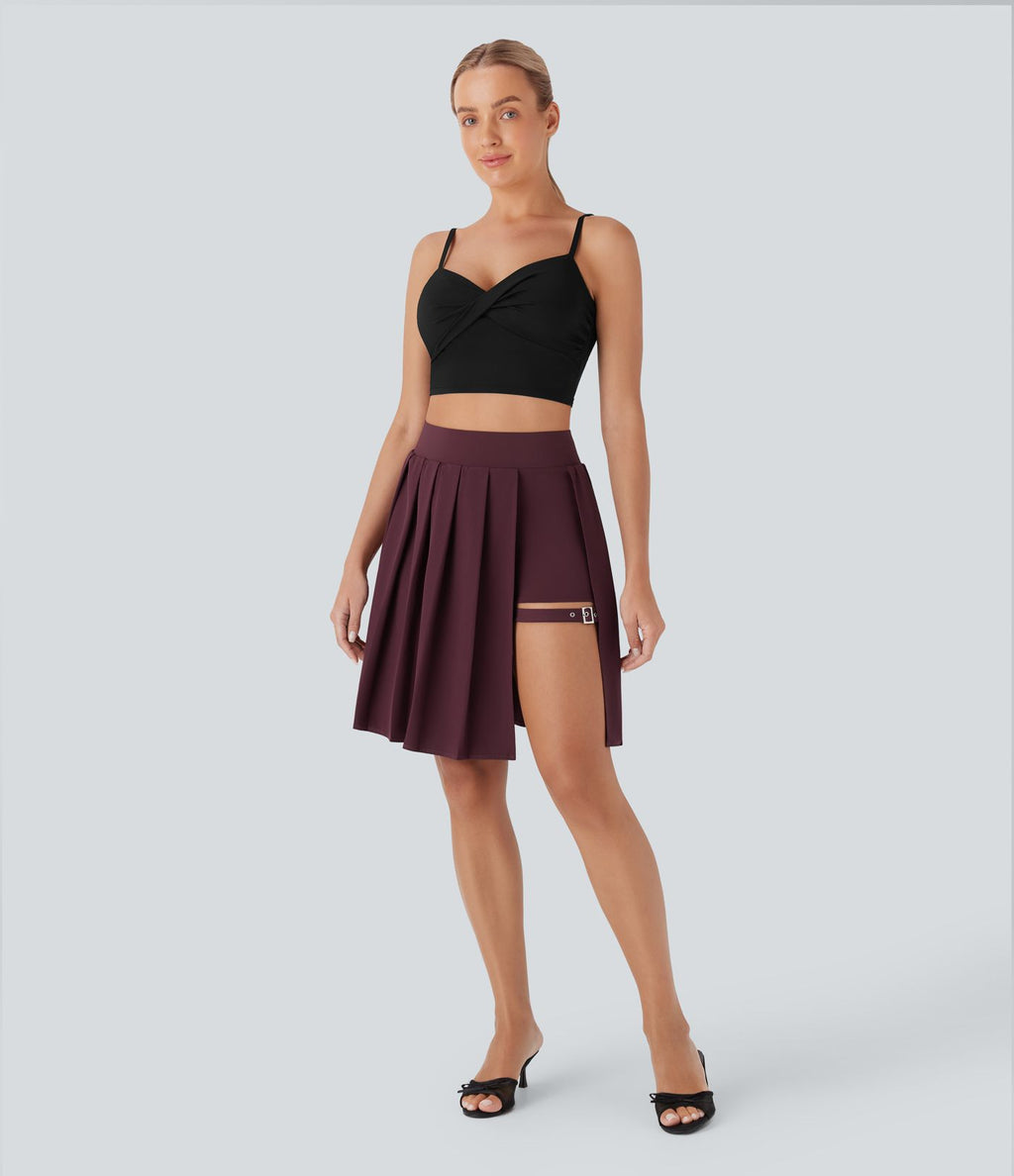 Jupe-short décontractée Breezeful™ taille haute plissée 2-en-1 avec boucle ajustable à séchage rapide et poche latérale - Longueur rallongée