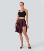 Jupe-short décontractée Breezeful™ taille haute plissée 2-en-1 avec boucle ajustable à séchage rapide et poche latérale - Longueur rallongée