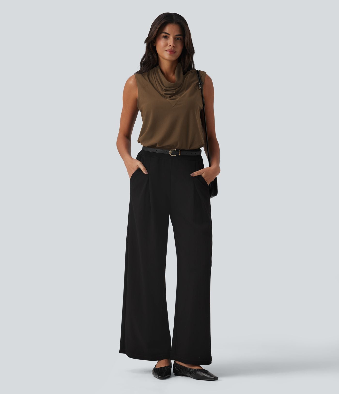 Blouse de travail sans manches à col drapé